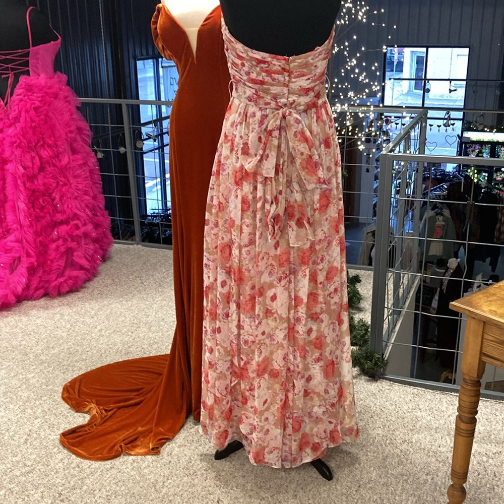 Pink and brown floral bridesmaids prom mother dress chiffon spring wedding - Picture 7 of 10